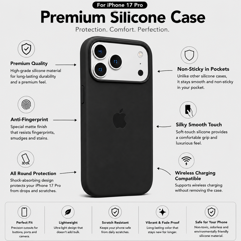 Anti-Fingerprint Premium Silicone Case for iPhone 17 Pro