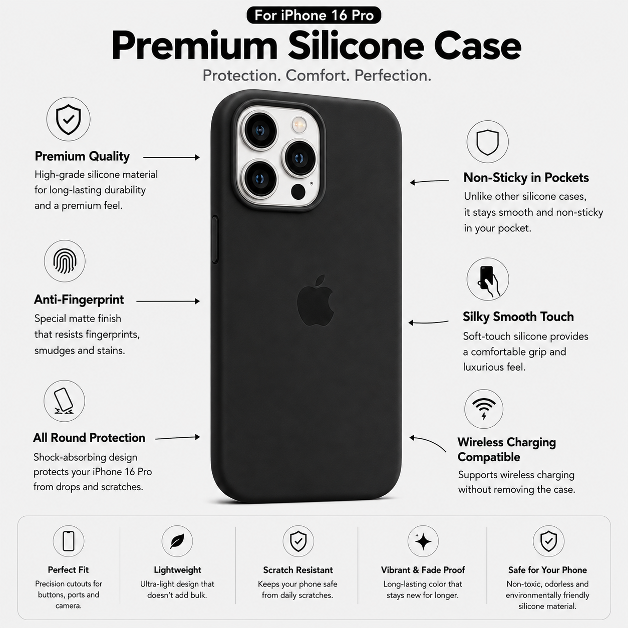 Anti-Fingerprint Premium Silicone Case for iPhone 16 Pro
