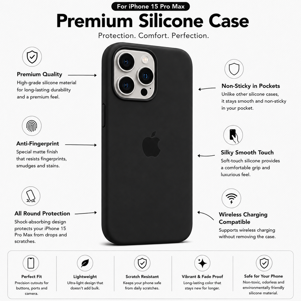Anti-Fingerprint Premium Silicone Case for iPhone 15 Pro Max