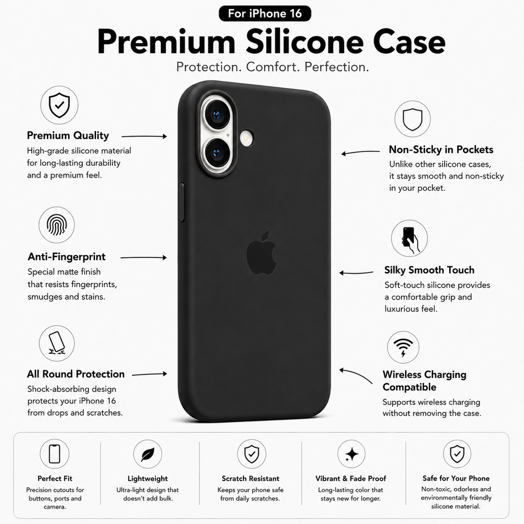 Anti-Fingerprint Premium Silicone Case for iPhone 16