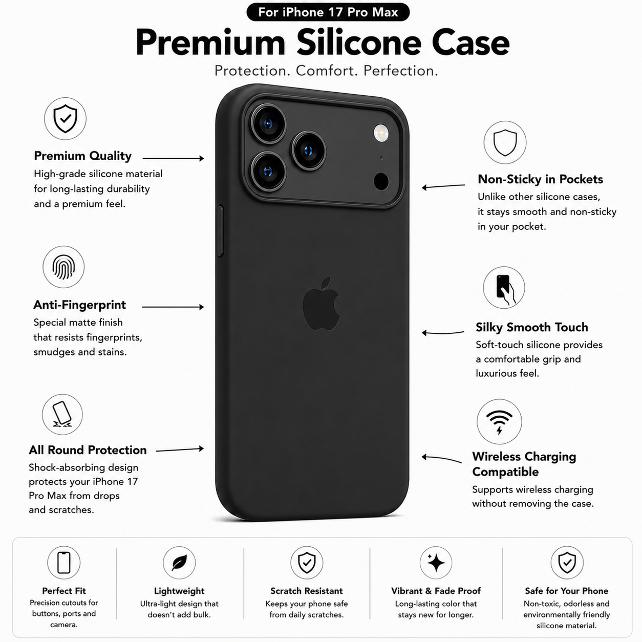 Anti-Fingerprint Premium Silicone Case for iPhone 17 Pro Max
