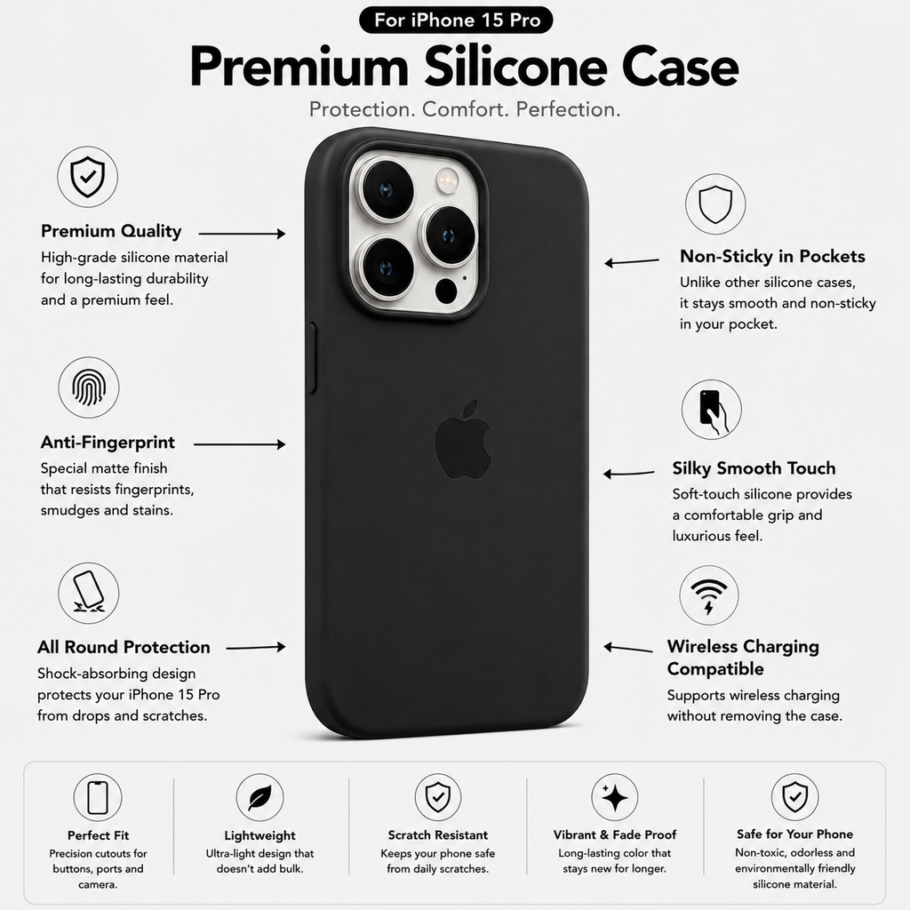 Anti-Fingerprint Premium Silicone Case for iPhone 15 Pro