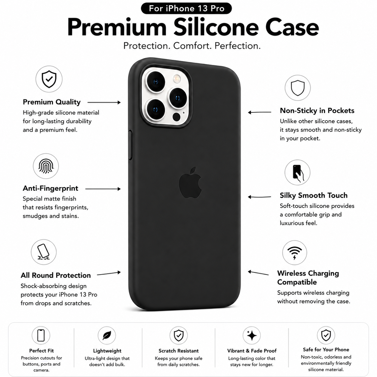 Anti-Fingerprint Premium Silicone Case for iPhone 13 Pro
