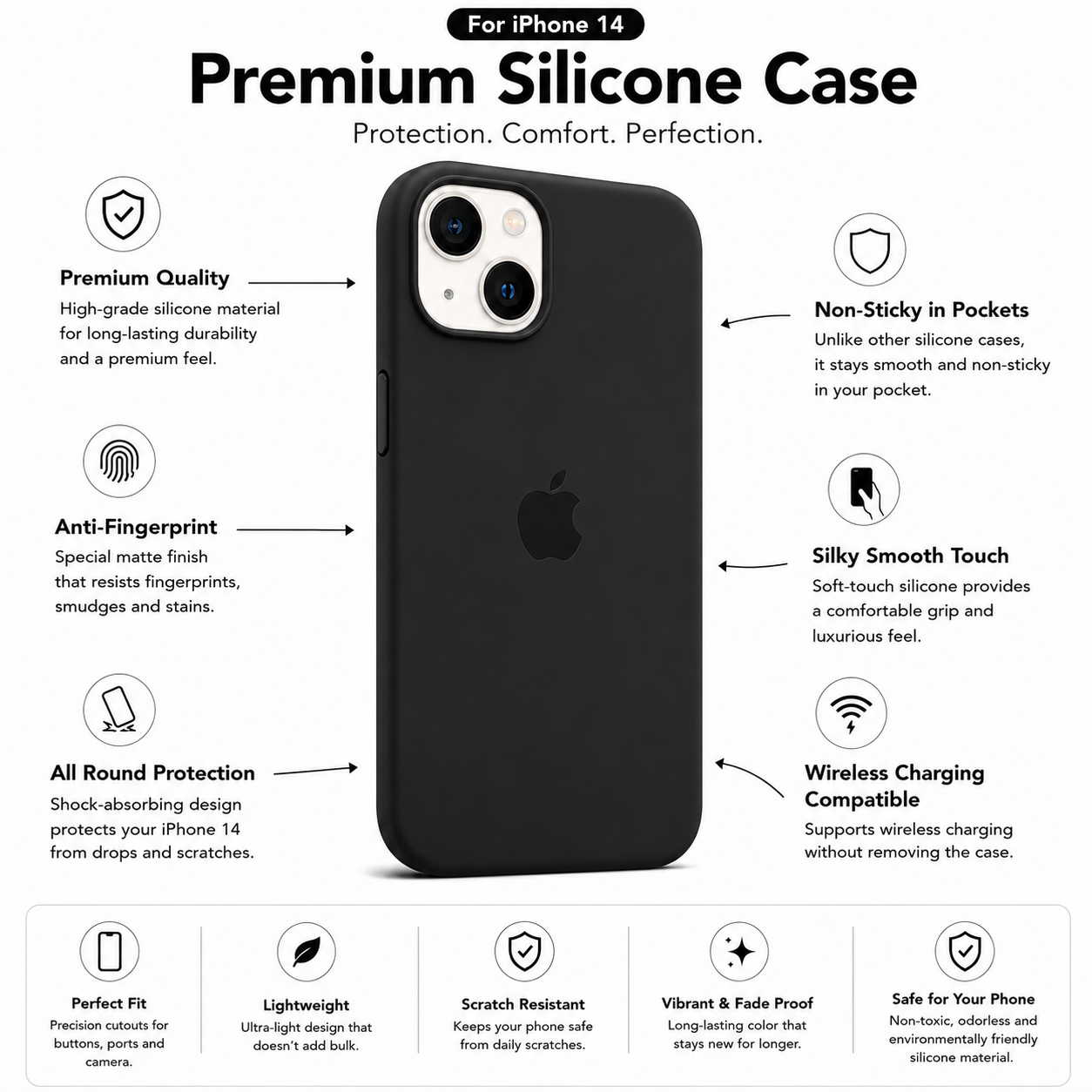 Anti-Fingerprint Premium Silicone Case for iPhone 14