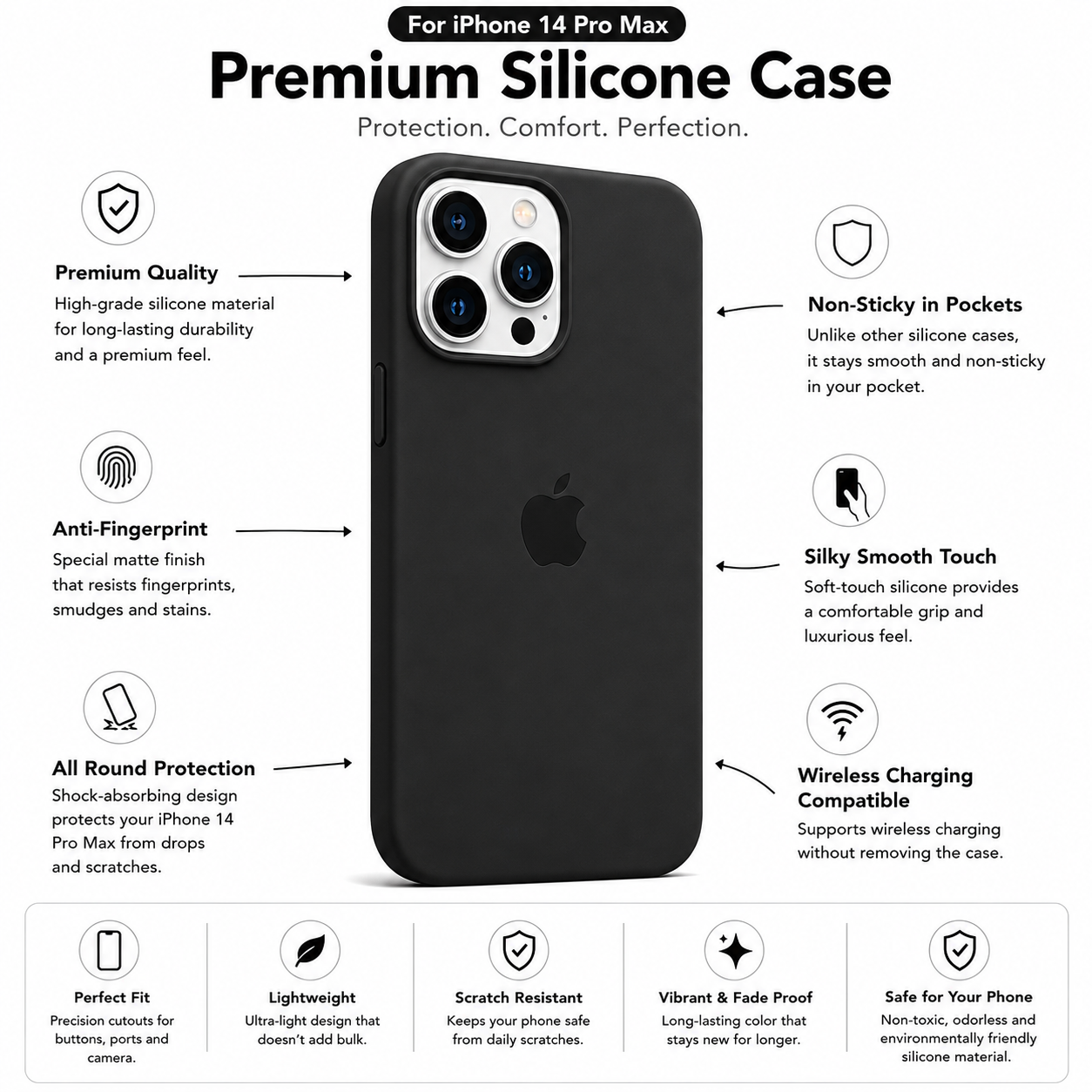 Anti-Fingerprint Premium Silicone Case for iPhone 14 Pro Max