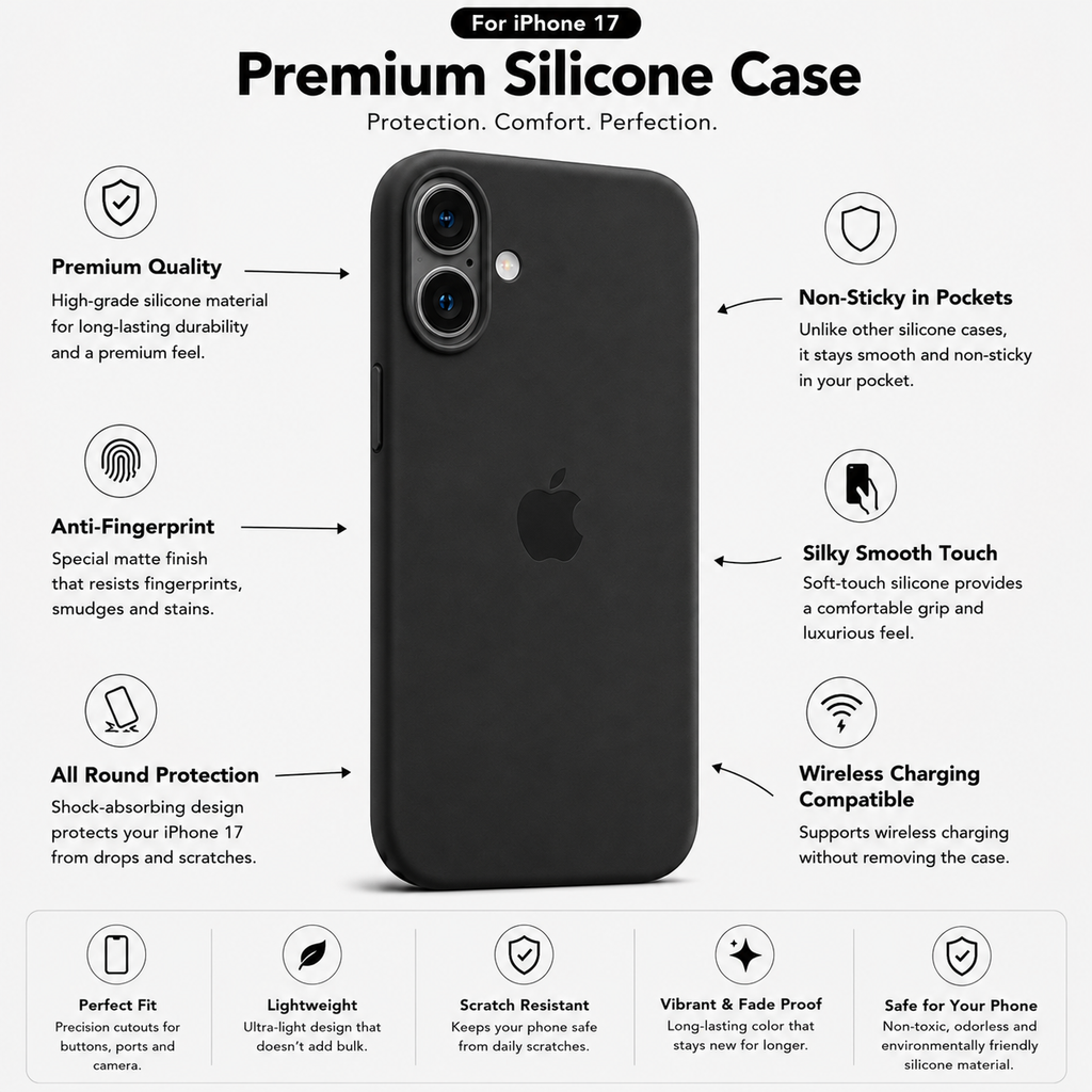 Anti-Fingerprint Premium Silicone Case for iPhone 17