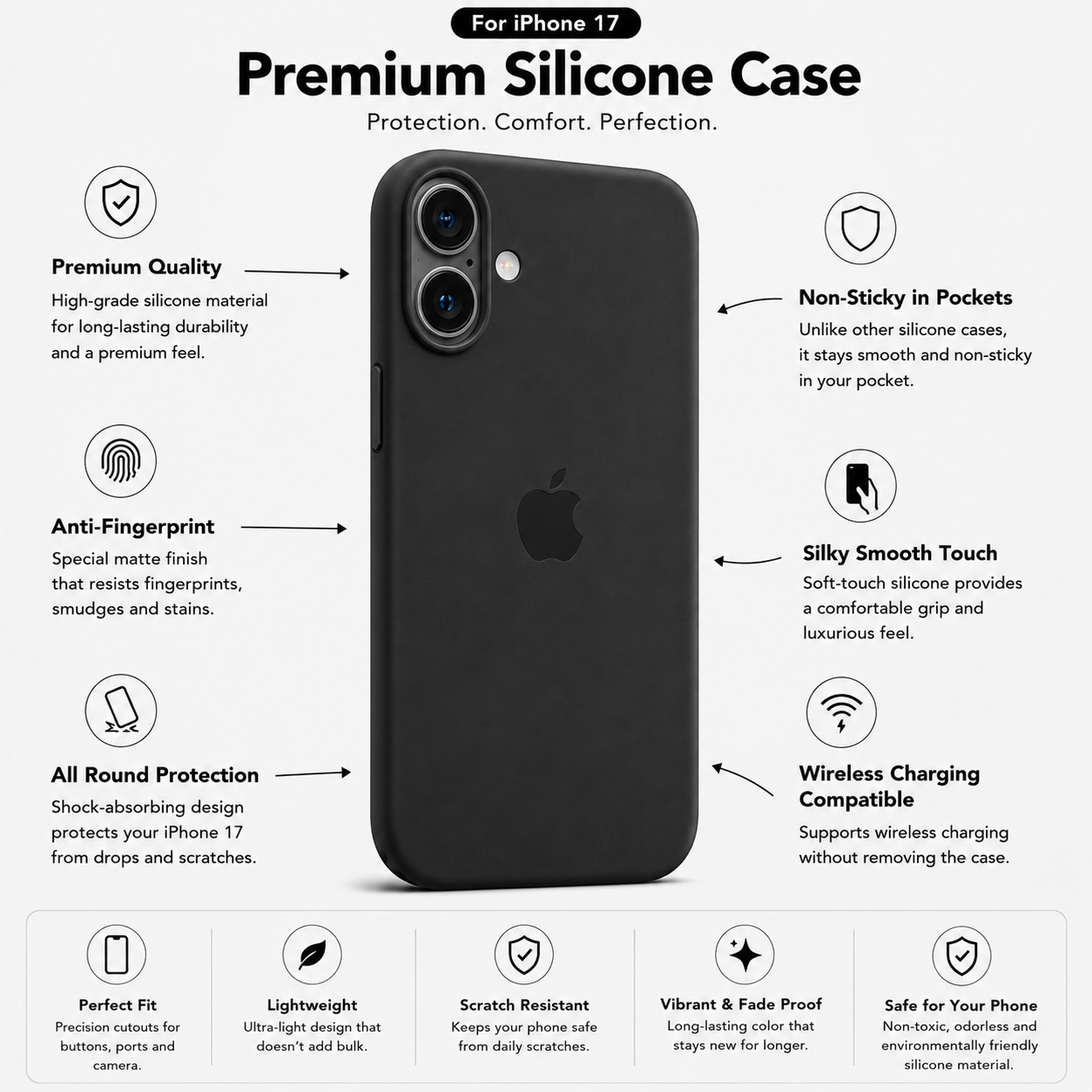 Anti-Fingerprint Premium Silicone Case for iPhone 17