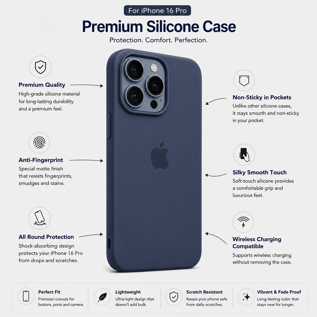 Anti-Fingerprint Premium Silicone Case for iPhone 16 Pro