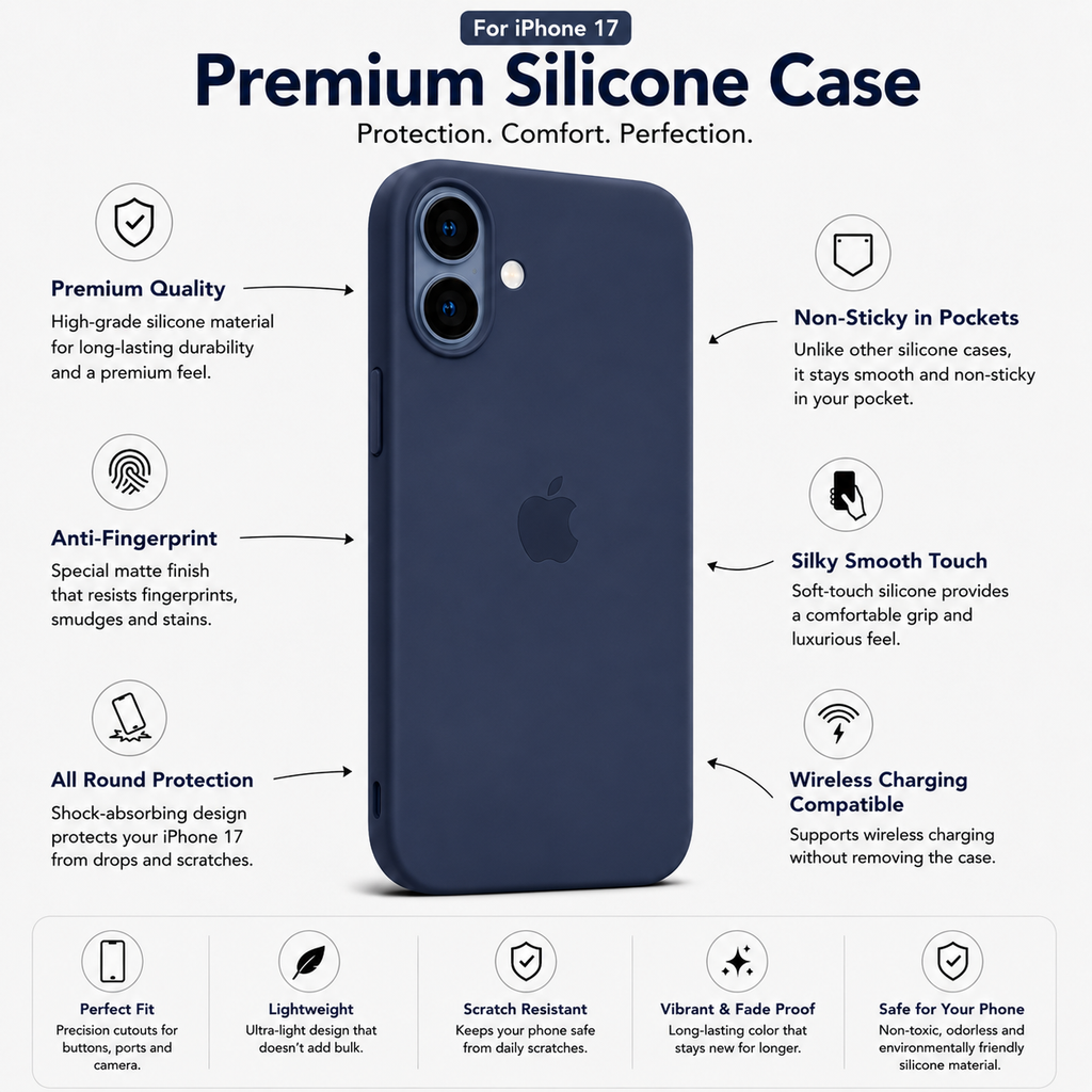 Anti-Fingerprint Premium Silicone Case for iPhone 17
