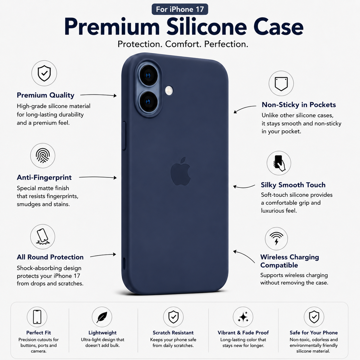 Anti-Fingerprint Premium Silicone Case for iPhone 17