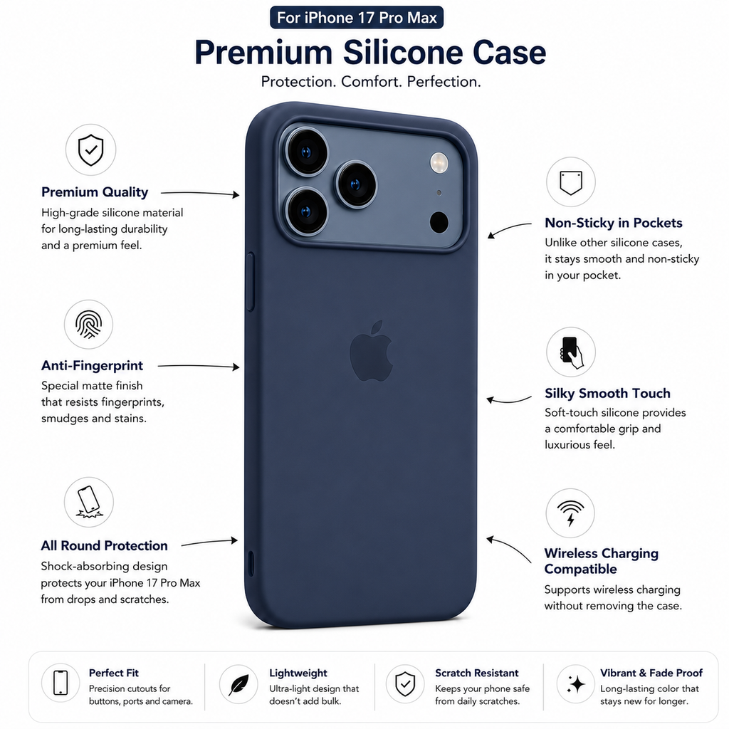 Anti-Fingerprint Premium Silicone Case for iPhone 17 Pro Max