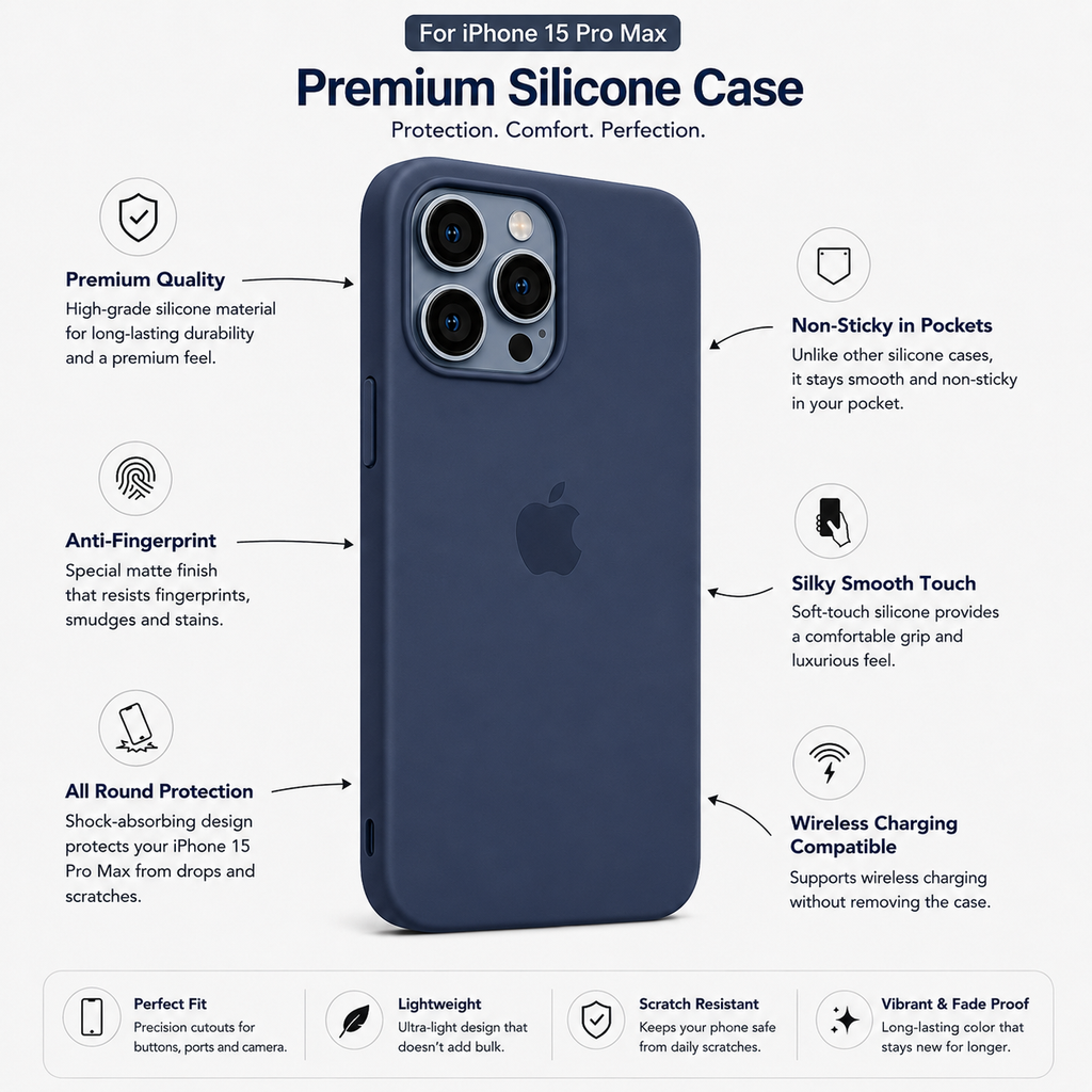Anti-Fingerprint Premium Silicone Case for iPhone 15 Pro Max