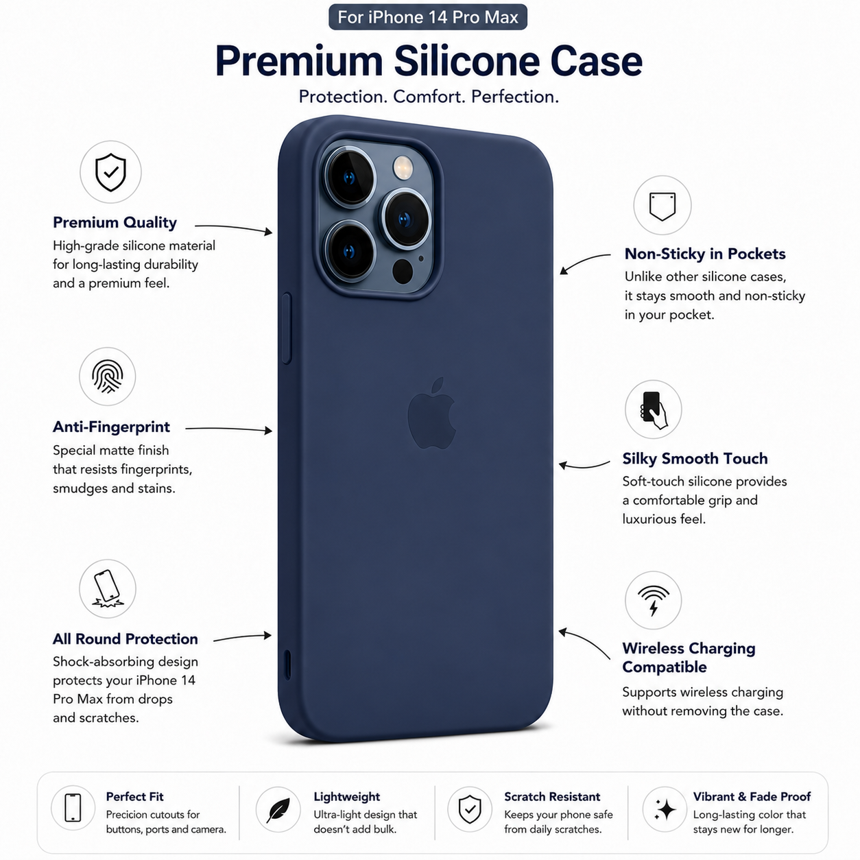 Anti-Fingerprint Premium Silicone Case for iPhone 14 Pro Max