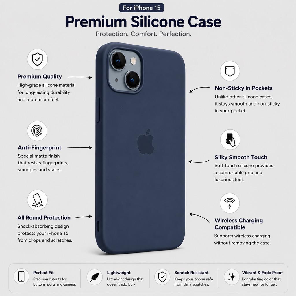 Anti-Fingerprint Premium Silicone Case for iPhone 15