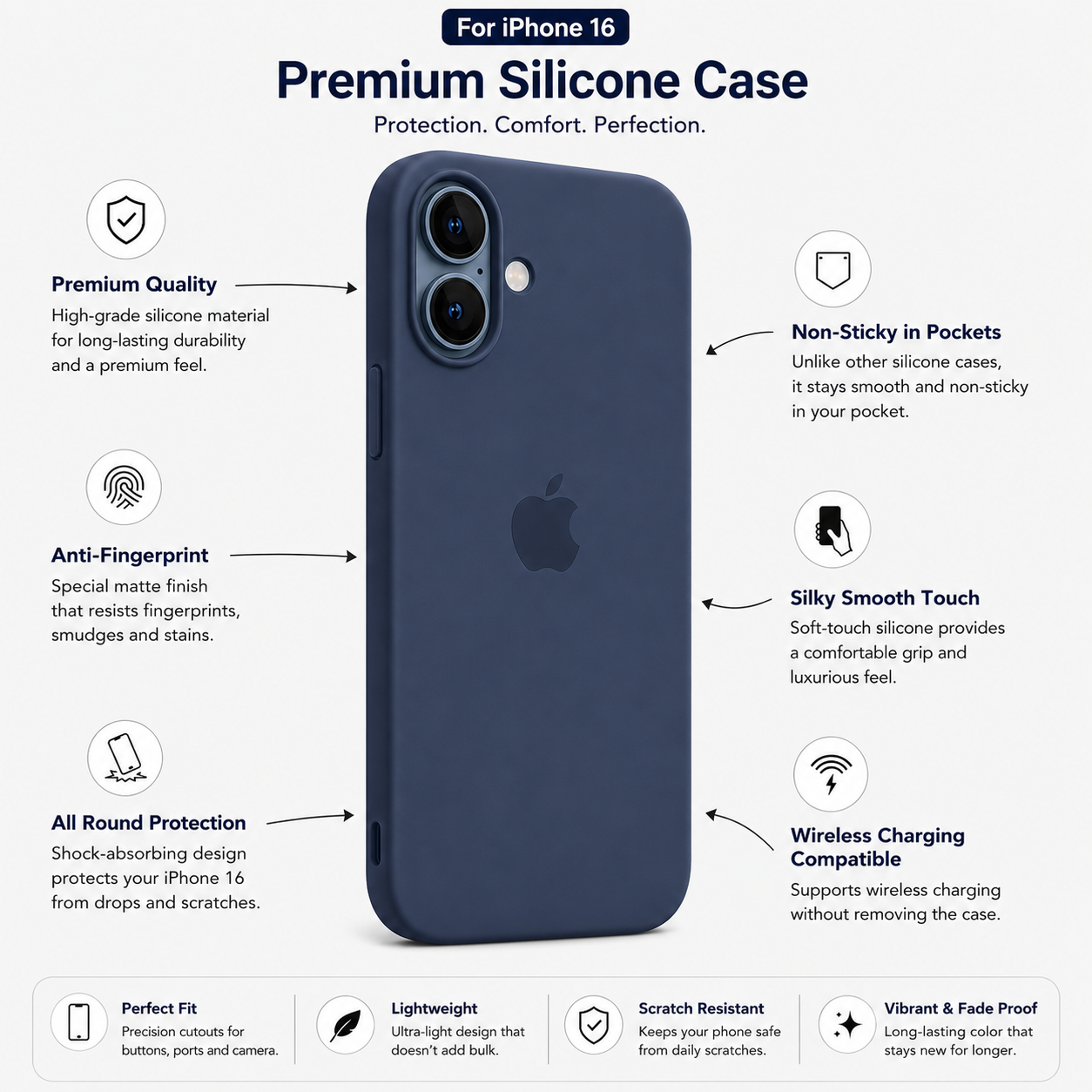 Anti-Fingerprint Premium Silicone Case for iPhone 16