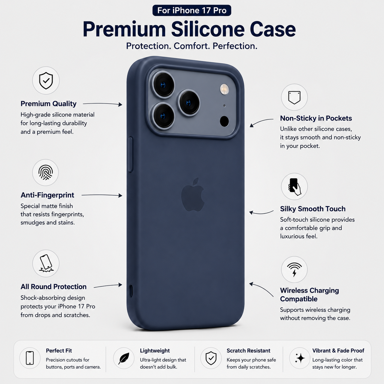 Anti-Fingerprint Premium Silicone Case for iPhone 17 Pro
