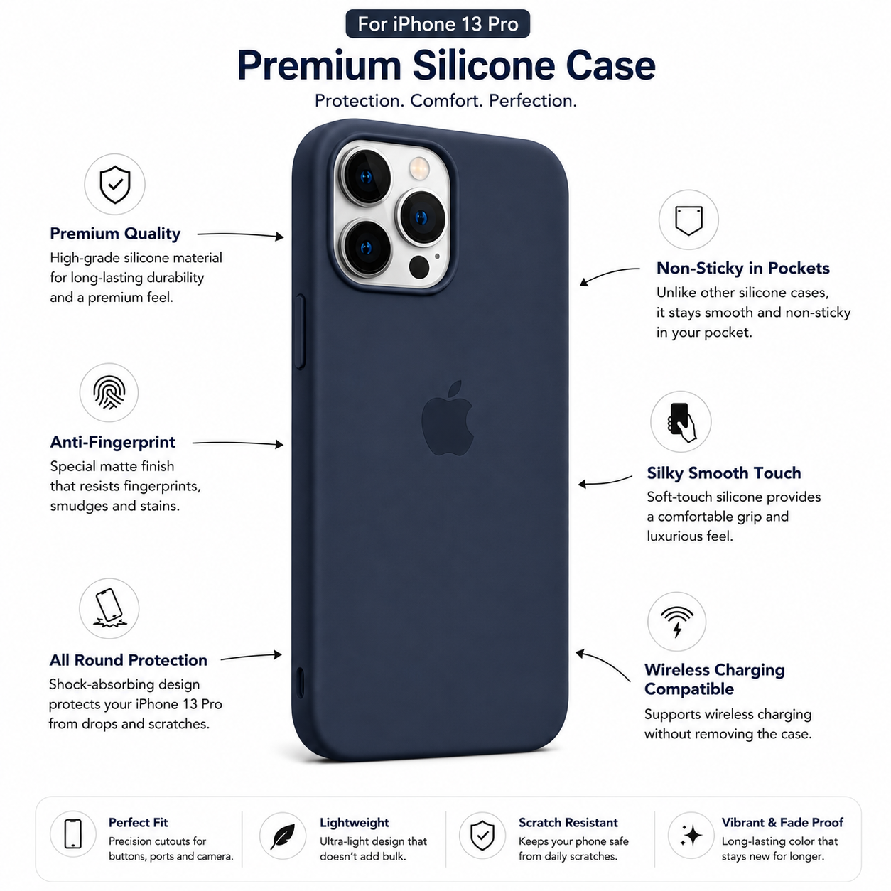 Anti-Fingerprint Premium Silicone Case for iPhone 13 Pro
