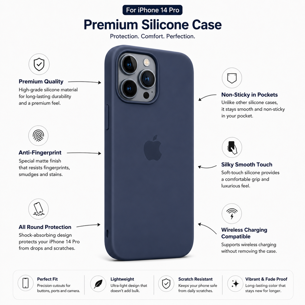 Anti-Fingerprint Premium Silicone Case for iPhone 14 Pro