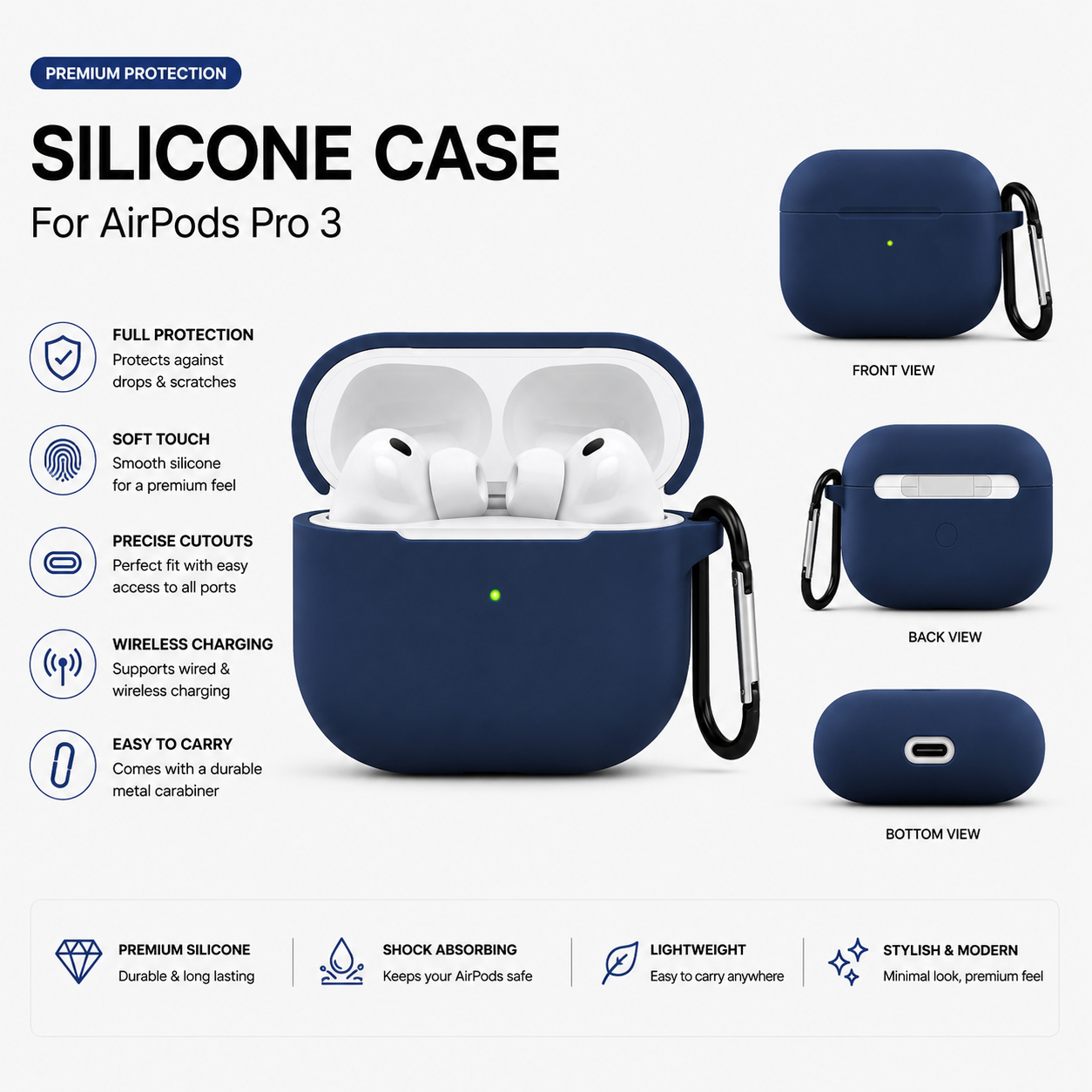 Soft Silicone Protective Case for AirPods Pro 3