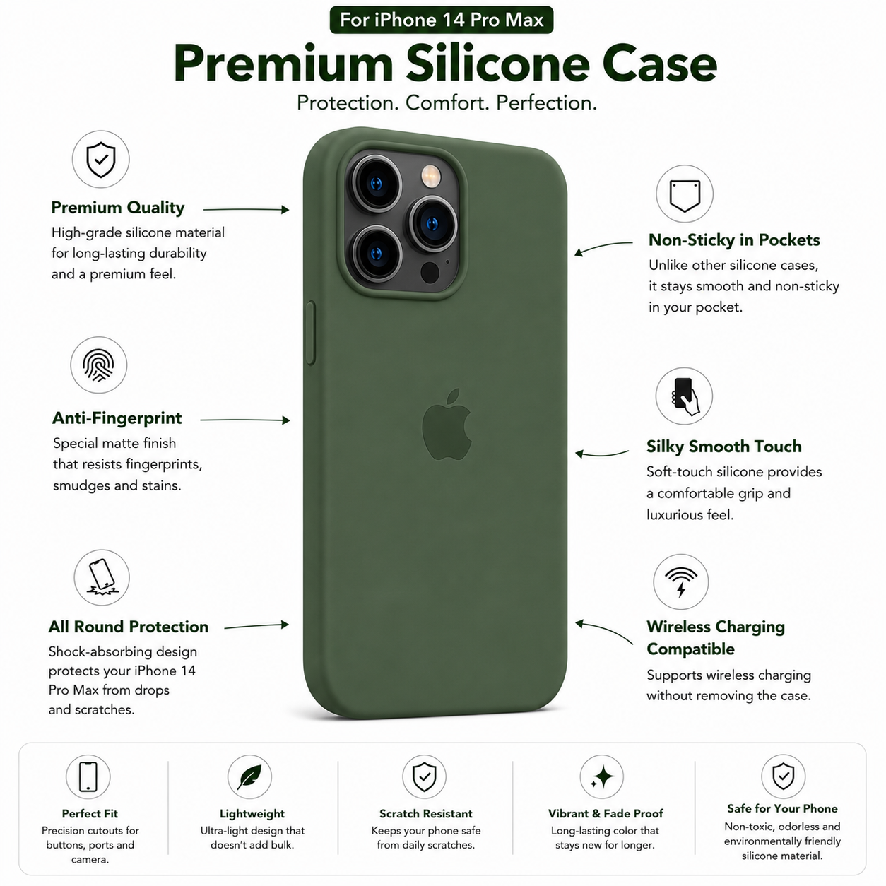 Anti-Fingerprint Premium Silicone Case for iPhone 14 Pro Max