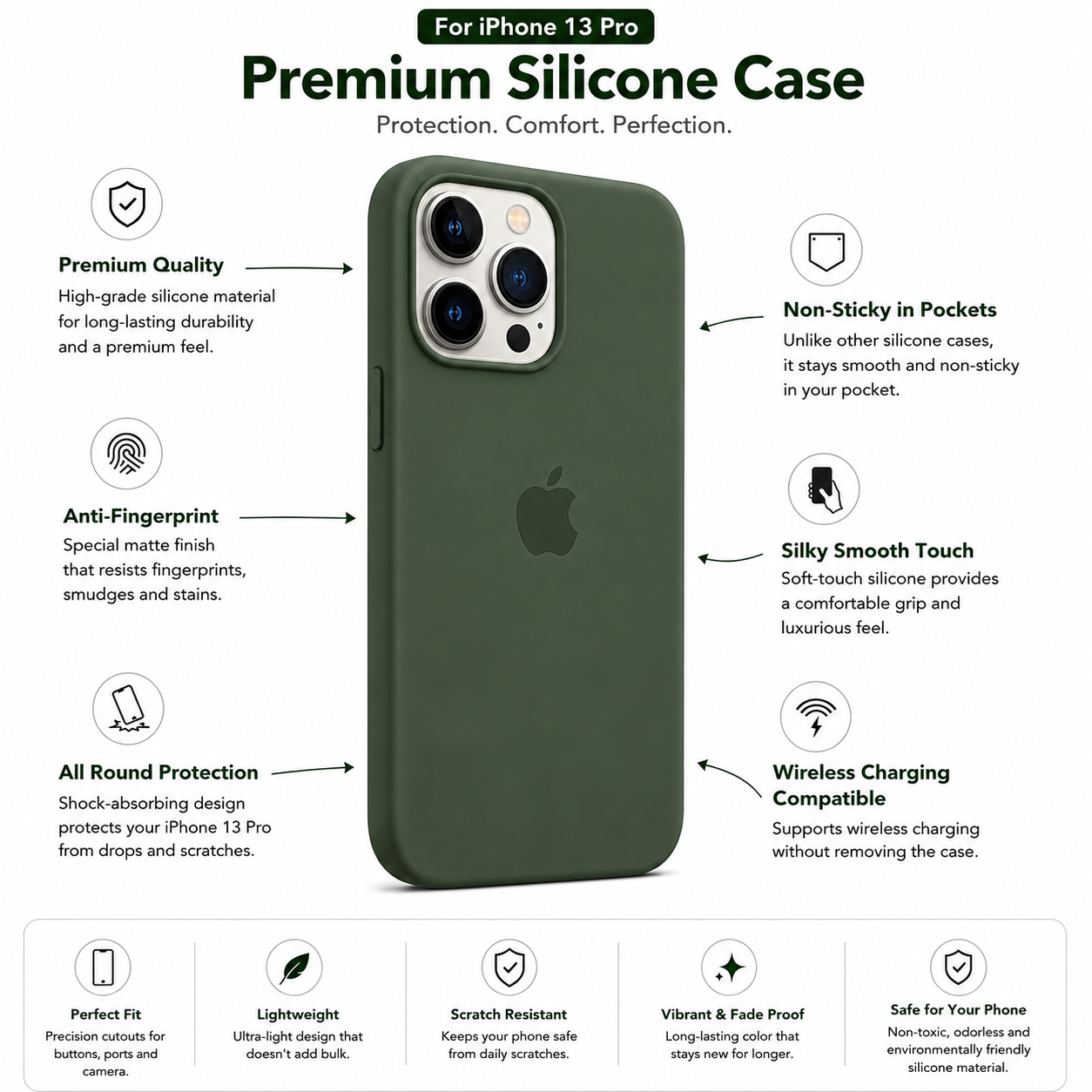 Anti-Fingerprint Premium Silicone Case for iPhone 13 Pro