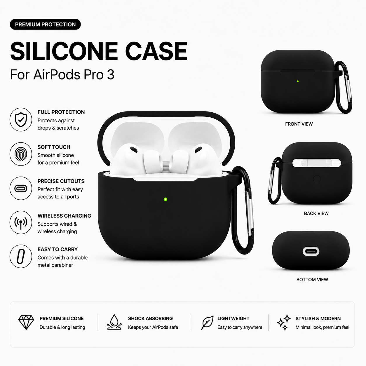 Soft Silicone Protective Case for AirPods Pro 3