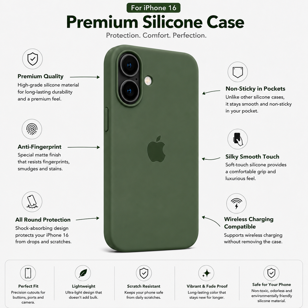 Anti-Fingerprint Premium Silicone Case for iPhone 16