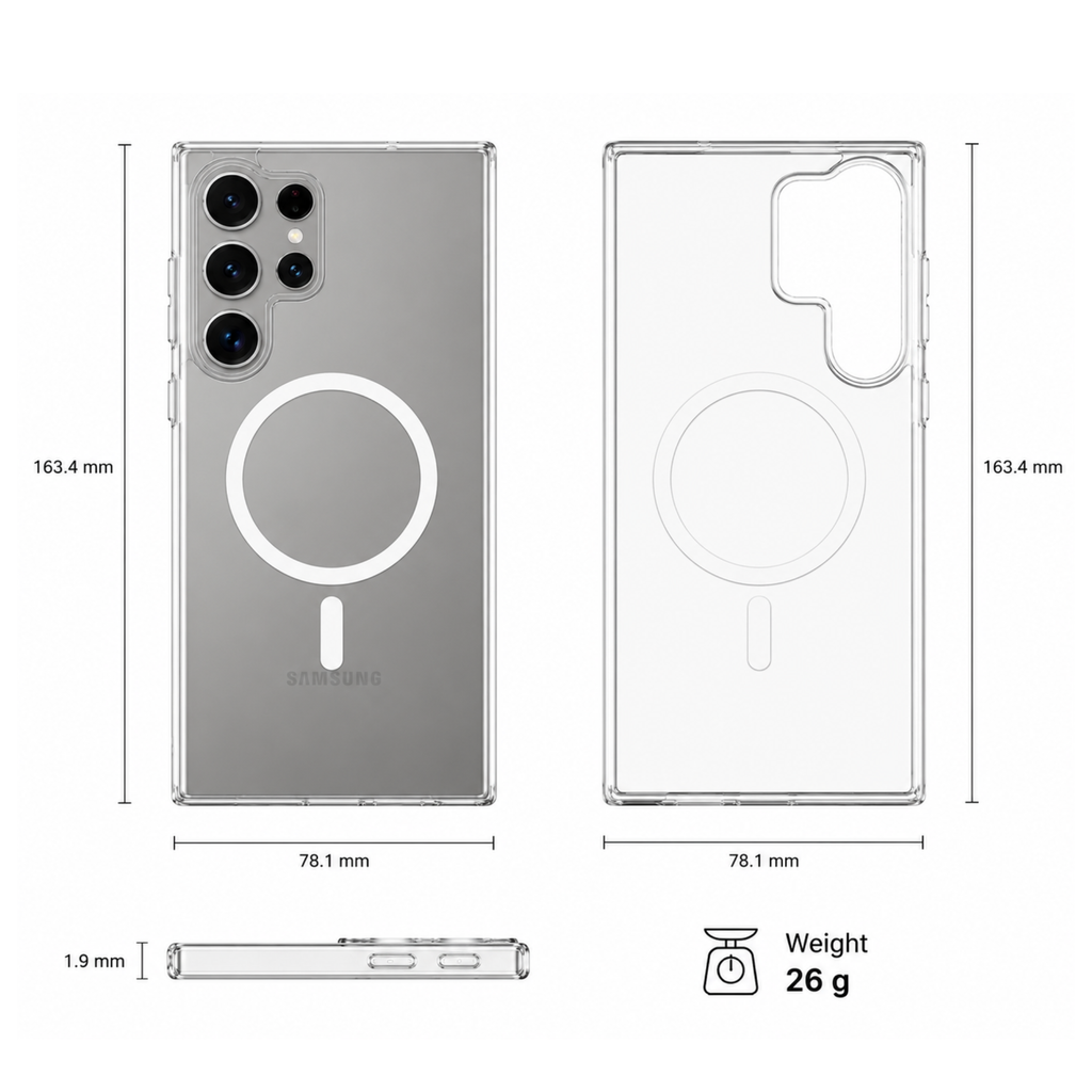 Anti Yellow Clear Case with N52 MagSafe for Samsung S24 Ultra