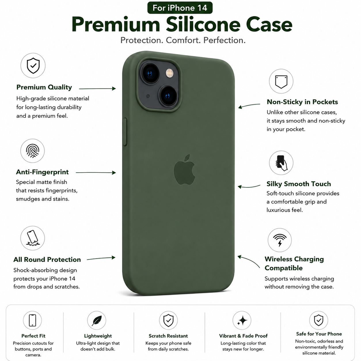 Anti-Fingerprint Premium Silicone Case for iPhone 14