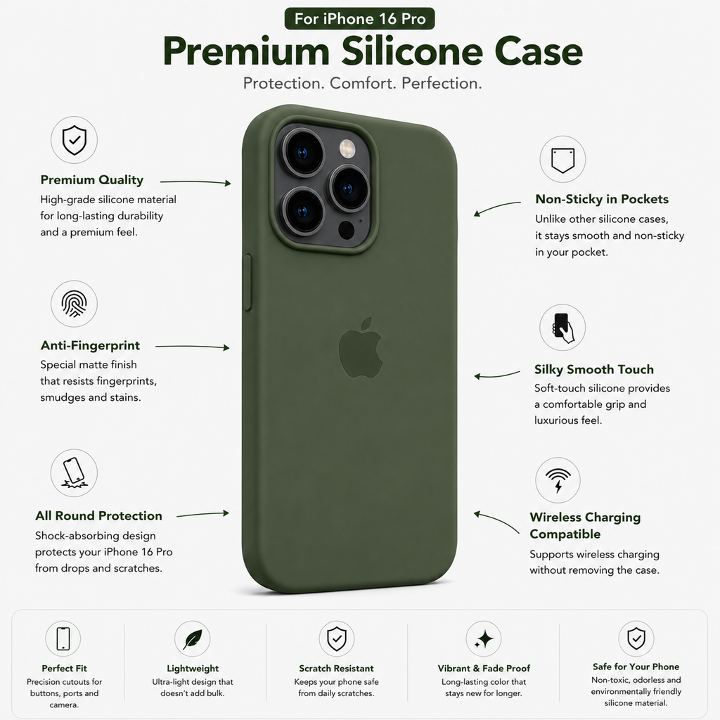 Anti-Fingerprint Premium Silicone Case for iPhone 16 Pro