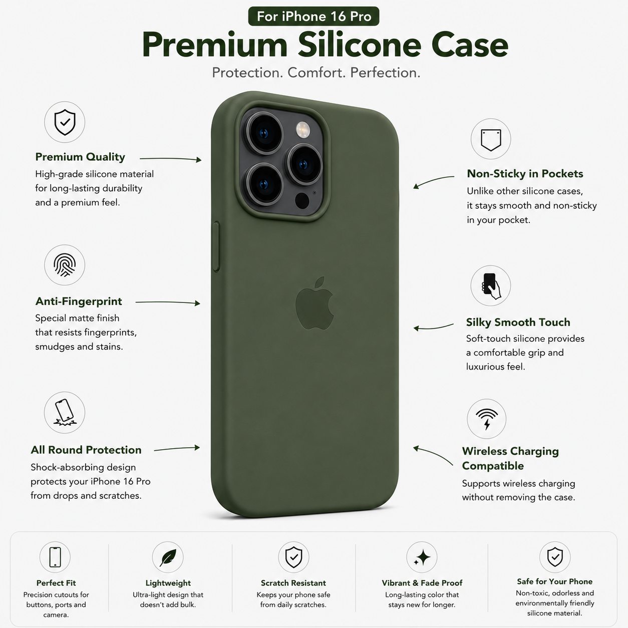 Anti-Fingerprint Premium Silicone Case for iPhone 16 Pro