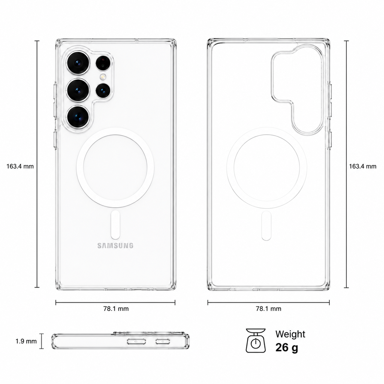Anti Yellow Clear Case with N52 MagSafe for Samsung S26 Ultra