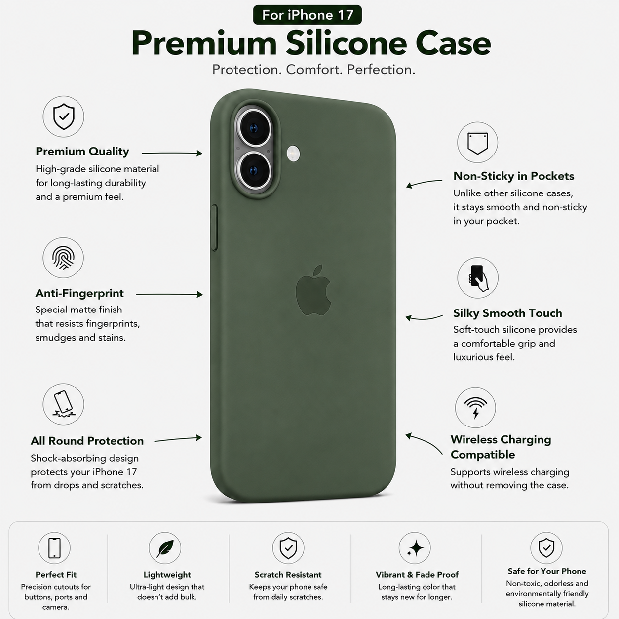Anti-Fingerprint Premium Silicone Case for iPhone 17