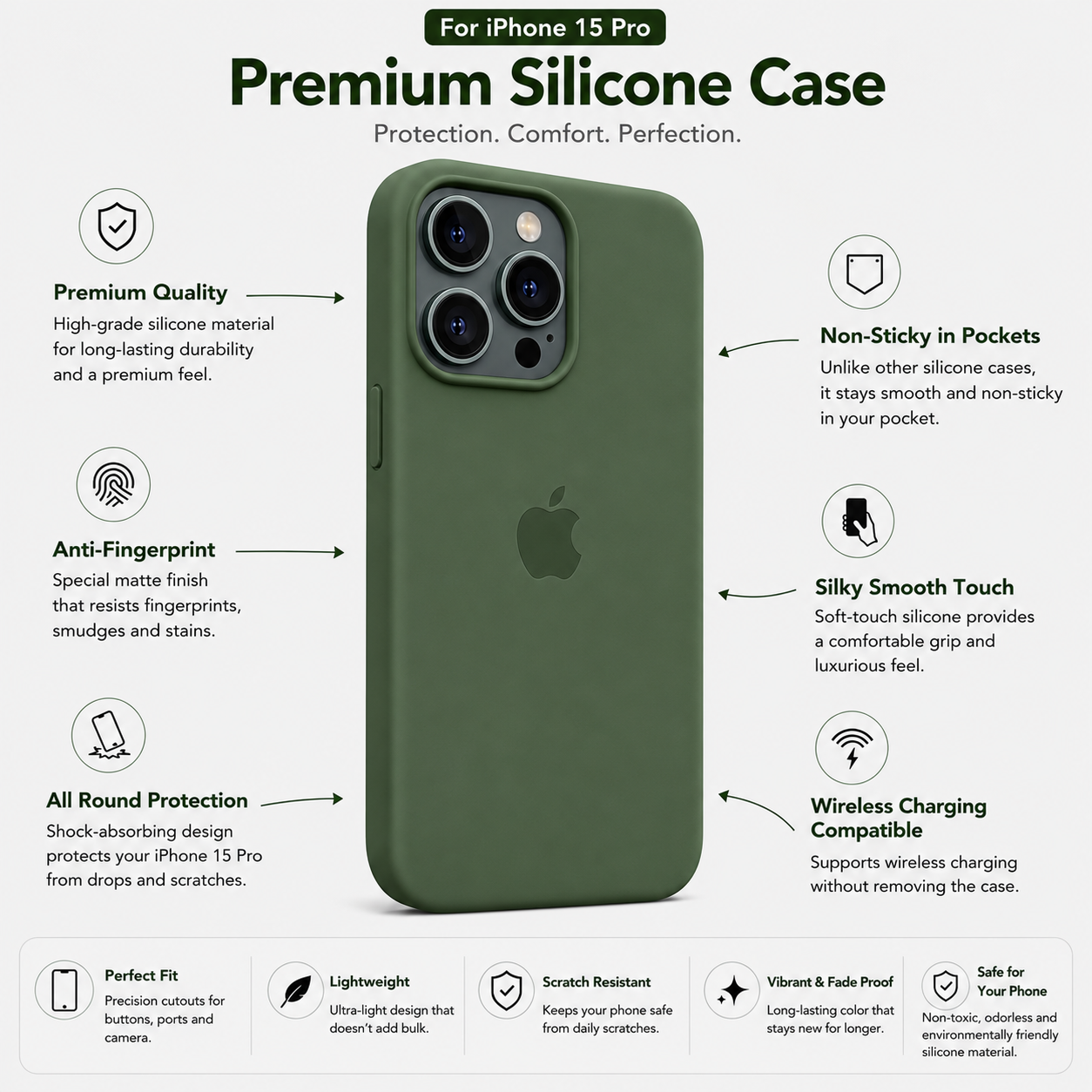 Anti-Fingerprint Premium Silicone Case for iPhone 15 Pro