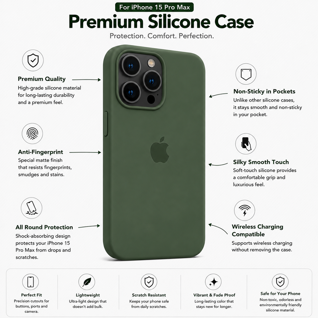 Anti-Fingerprint Premium Silicone Case for iPhone 15 Pro Max