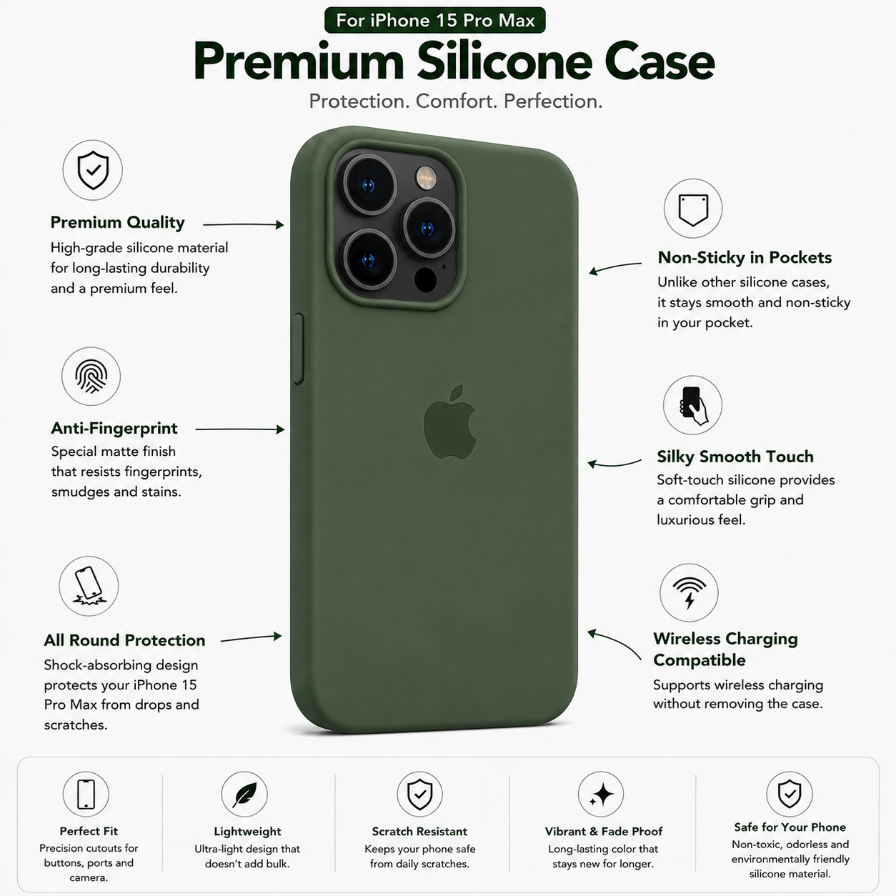 Anti-Fingerprint Premium Silicone Case for iPhone 15 Pro Max