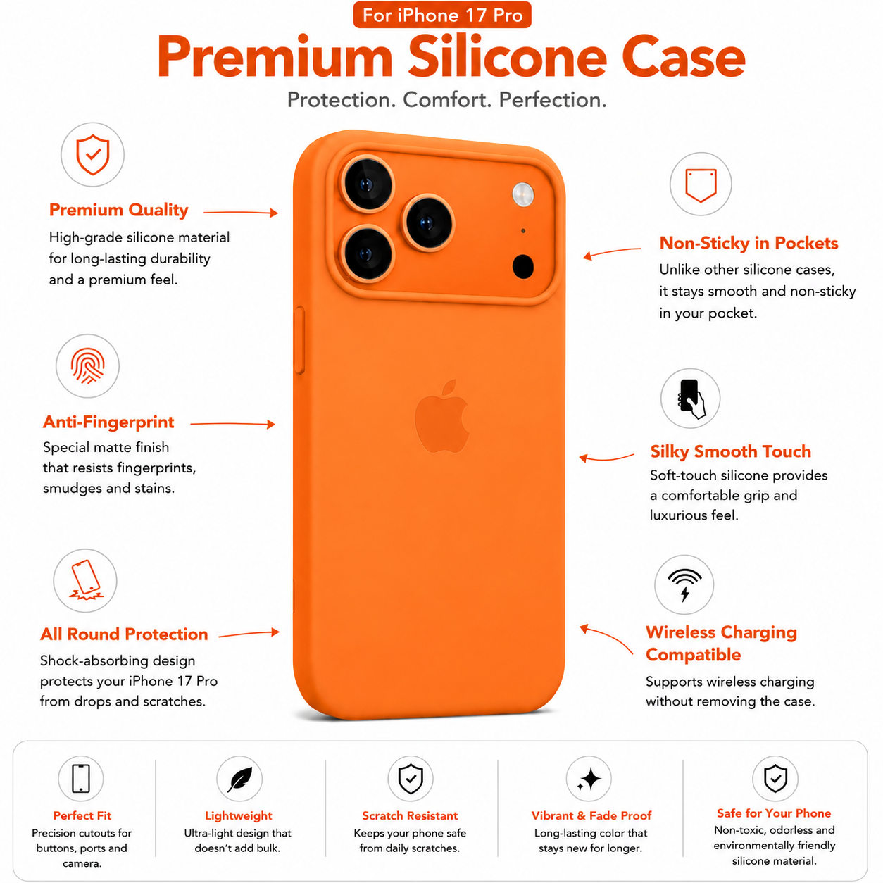 Anti-Fingerprint Premium Silicone Case for iPhone 17 Pro