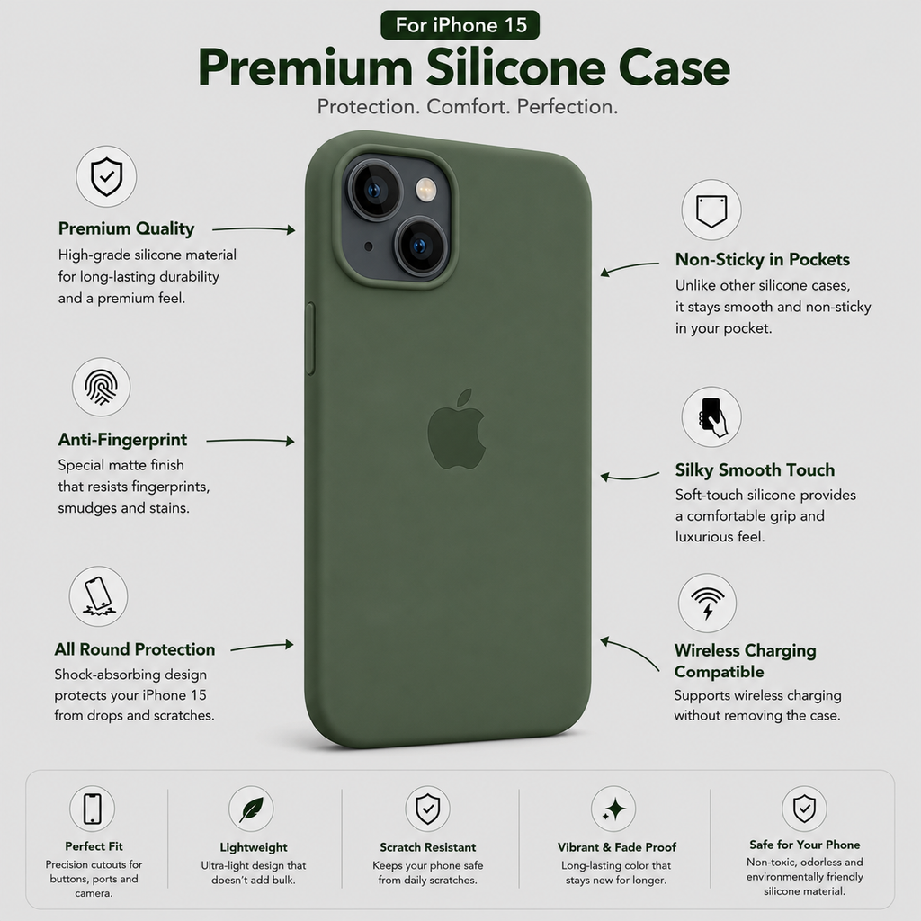 Anti-Fingerprint Premium Silicone Case for iPhone 15