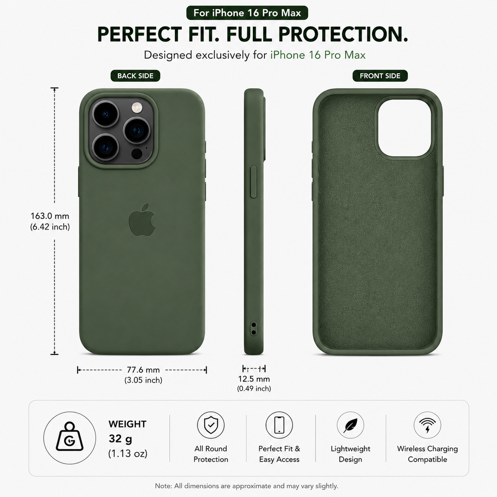 Olive Green Anti-Fingerprint Premium Silicone Case for iPhone 16 Pro Max