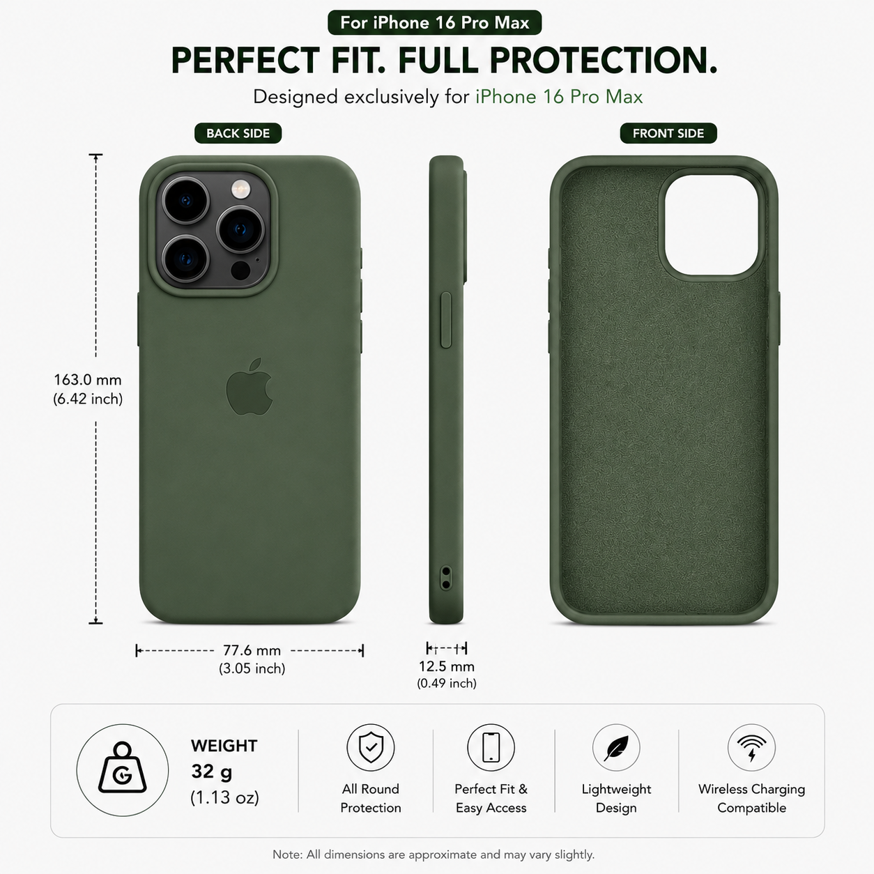 Olive Green Anti-Fingerprint Premium Silicone Case for iPhone 16 Pro Max