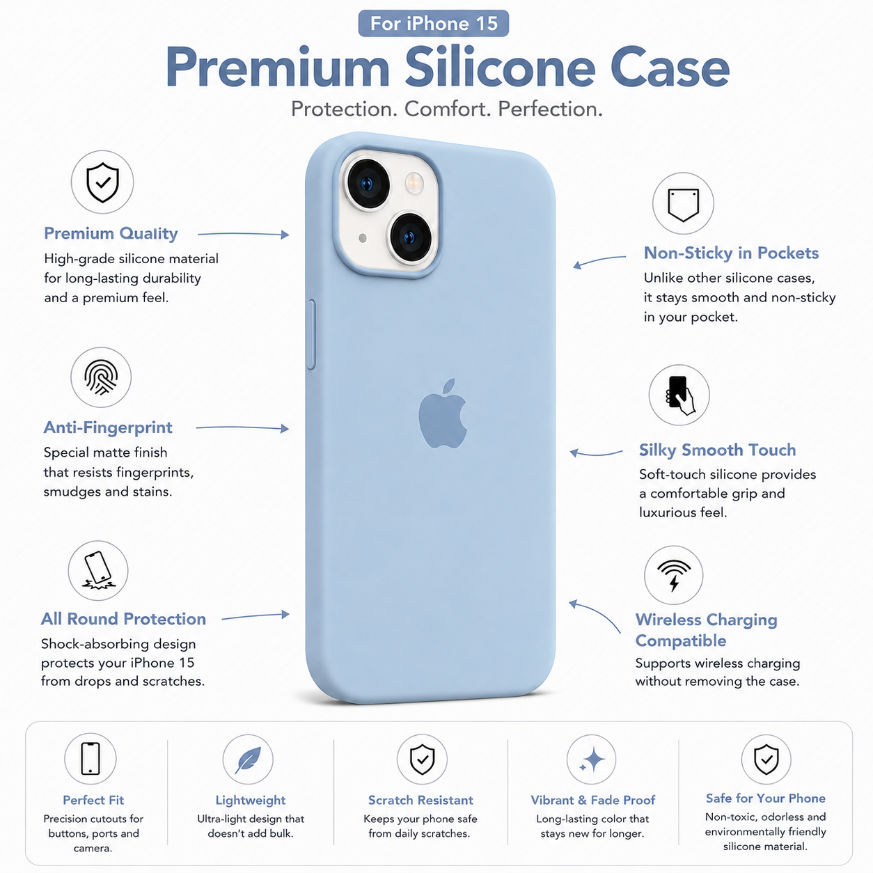 Anti-Fingerprint Premium Silicone Case for iPhone 15