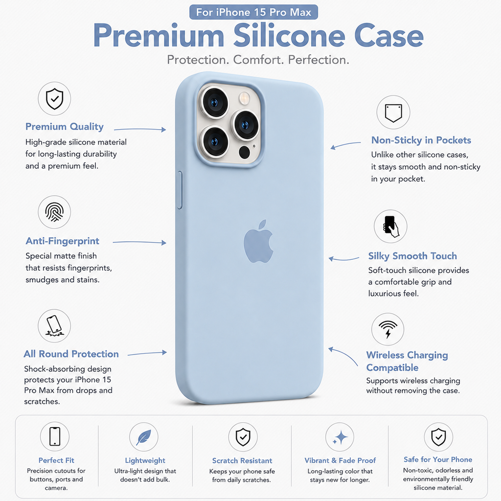 Anti-Fingerprint Premium Silicone Case for iPhone 15 Pro Max