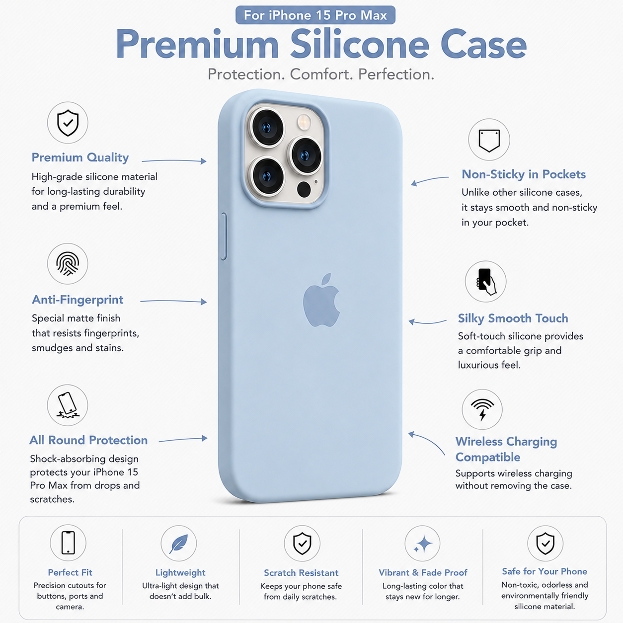 Anti-Fingerprint Premium Silicone Case for iPhone 15 Pro Max