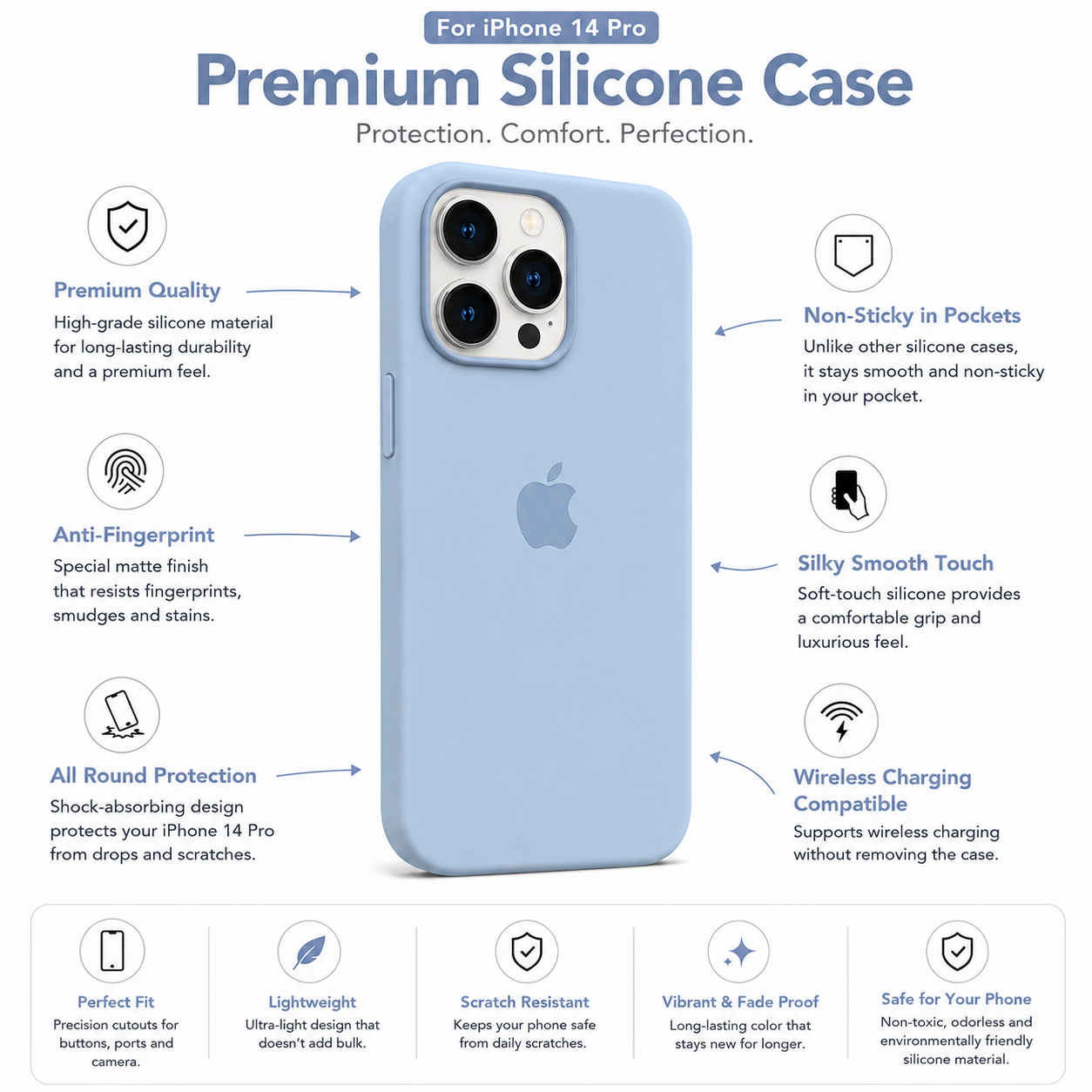 Anti-Fingerprint Premium Silicone Case for iPhone 14 Pro