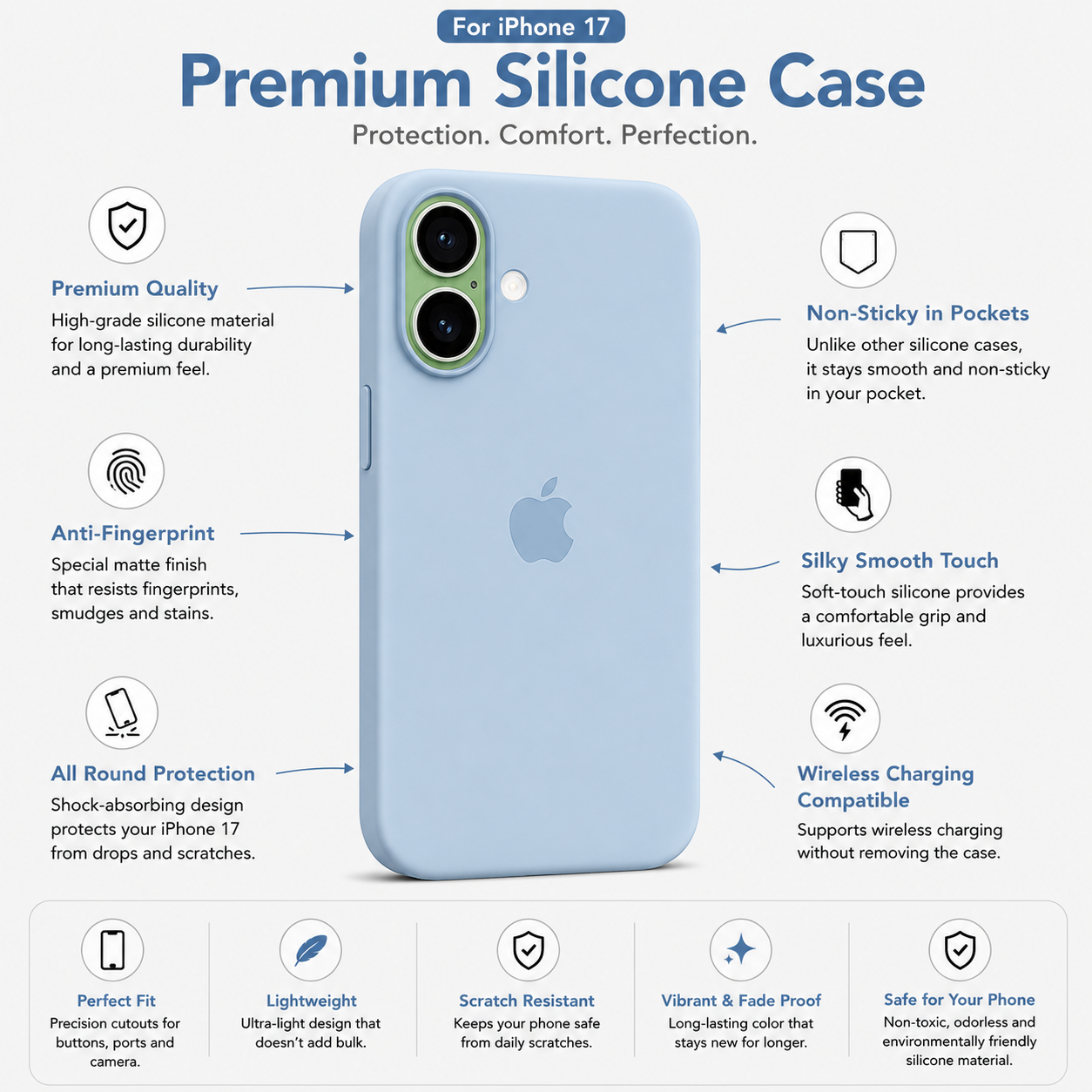 Anti-Fingerprint Premium Silicone Case for iPhone 17