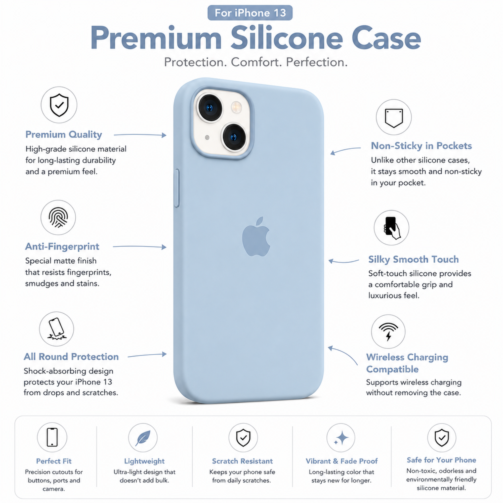 Anti-Fingerprint Premium Silicone Case for iPhone 13