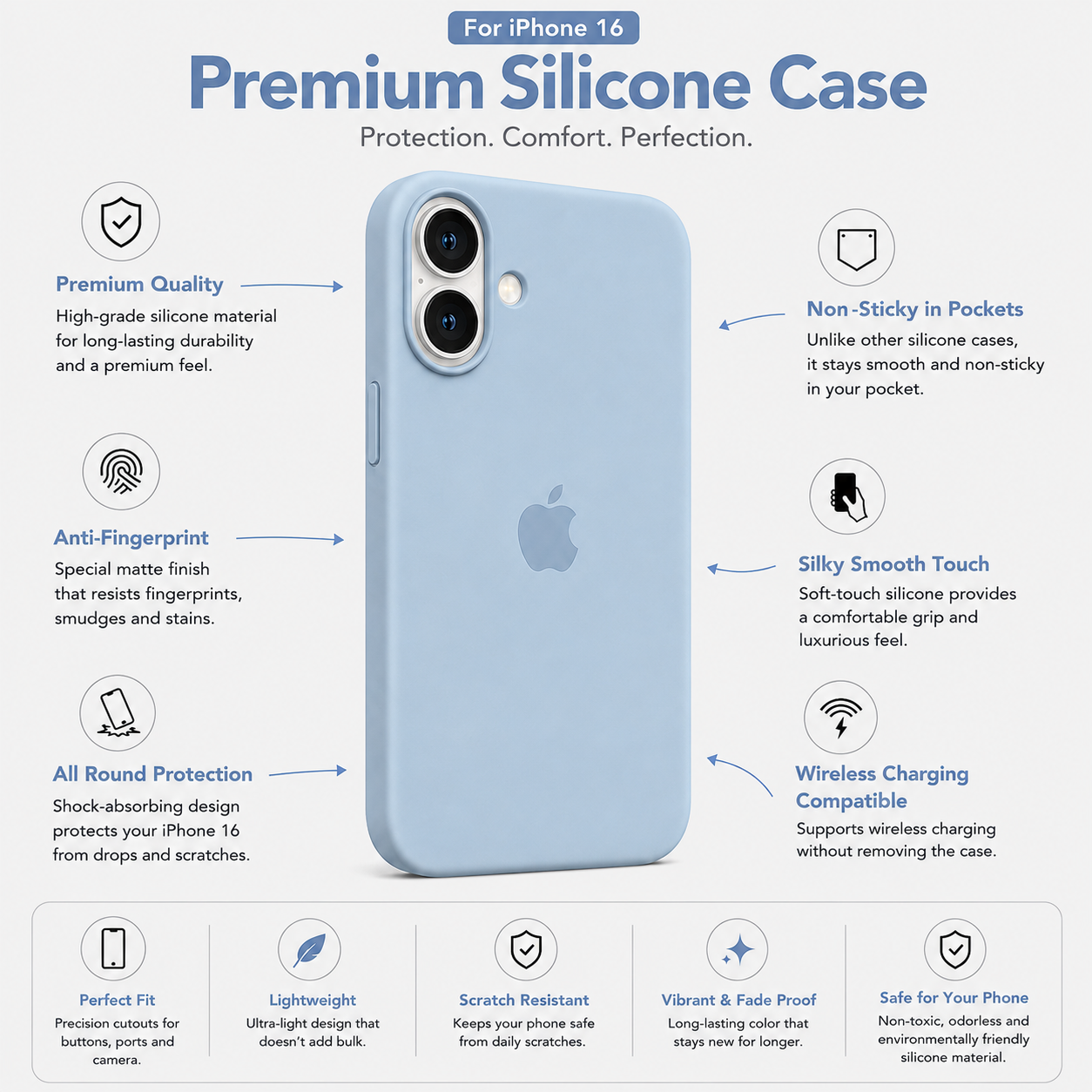 Anti-Fingerprint Premium Silicone Case for iPhone 16