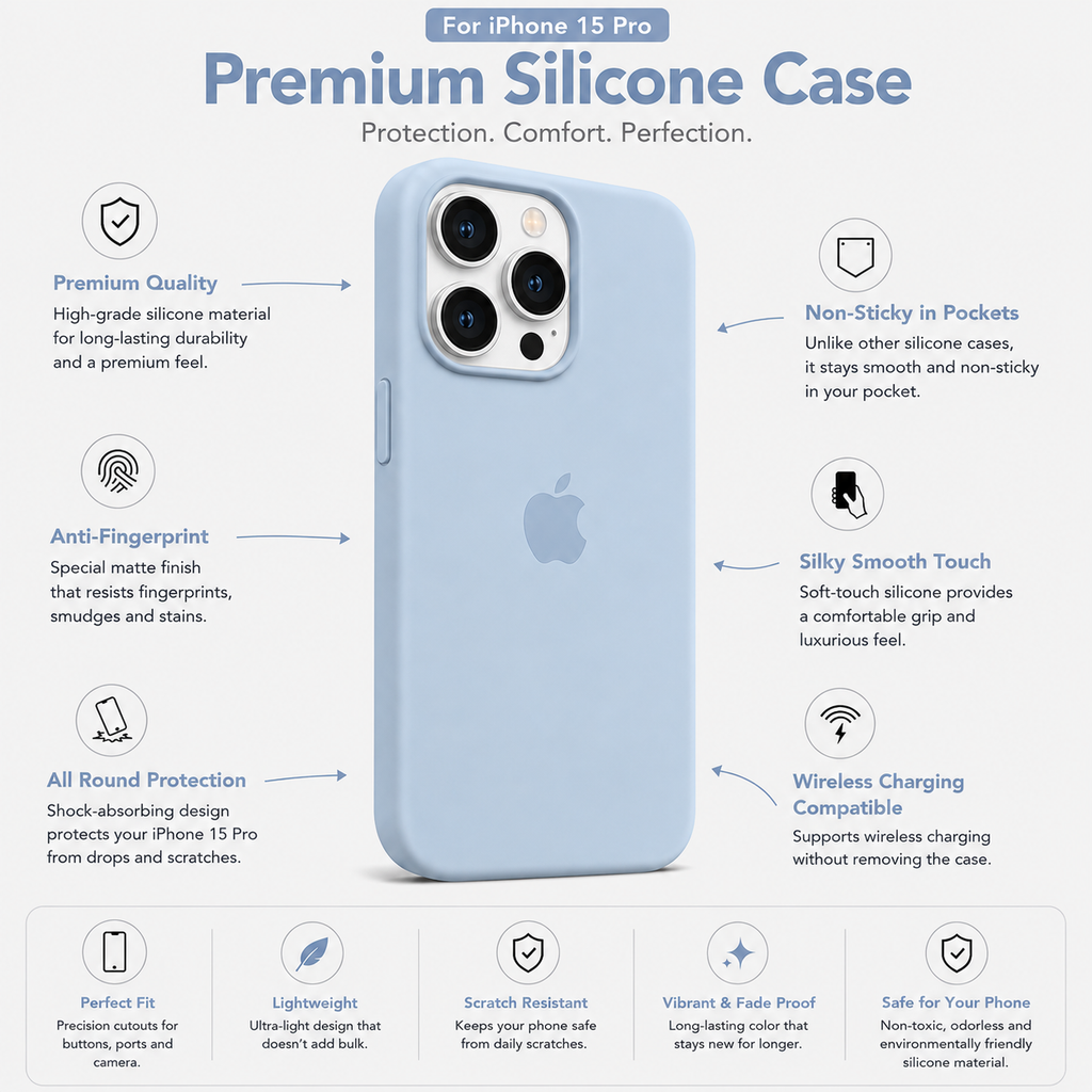 Anti-Fingerprint Premium Silicone Case for iPhone 15 Pro