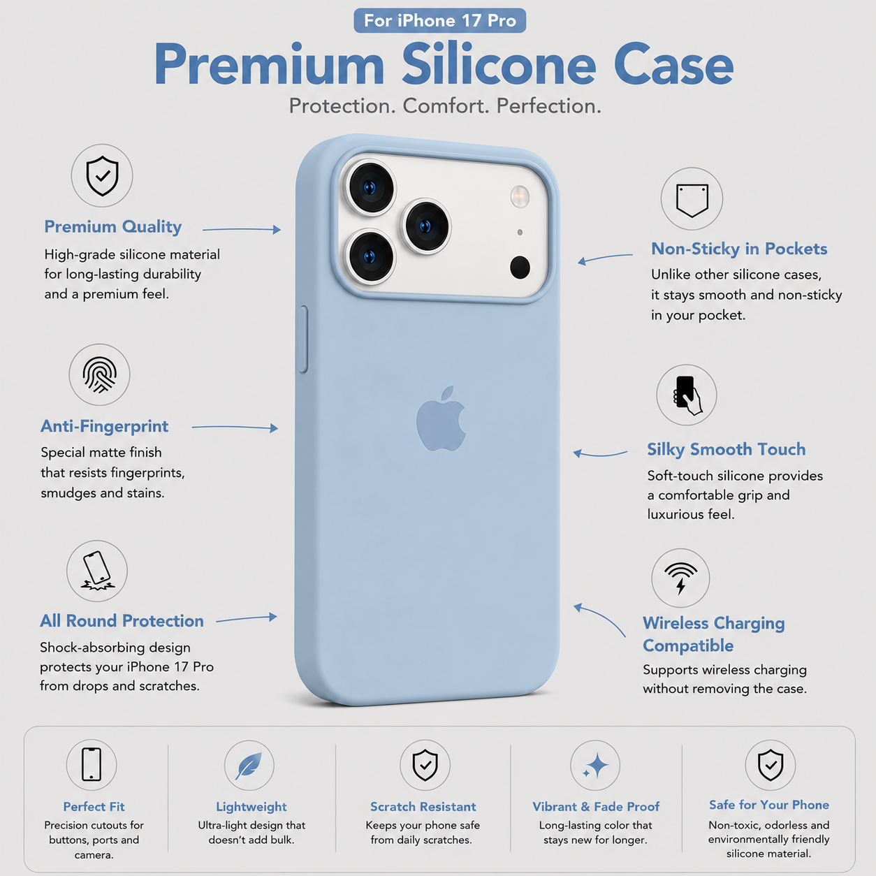 Anti-Fingerprint Premium Silicone Case for iPhone 17 Pro